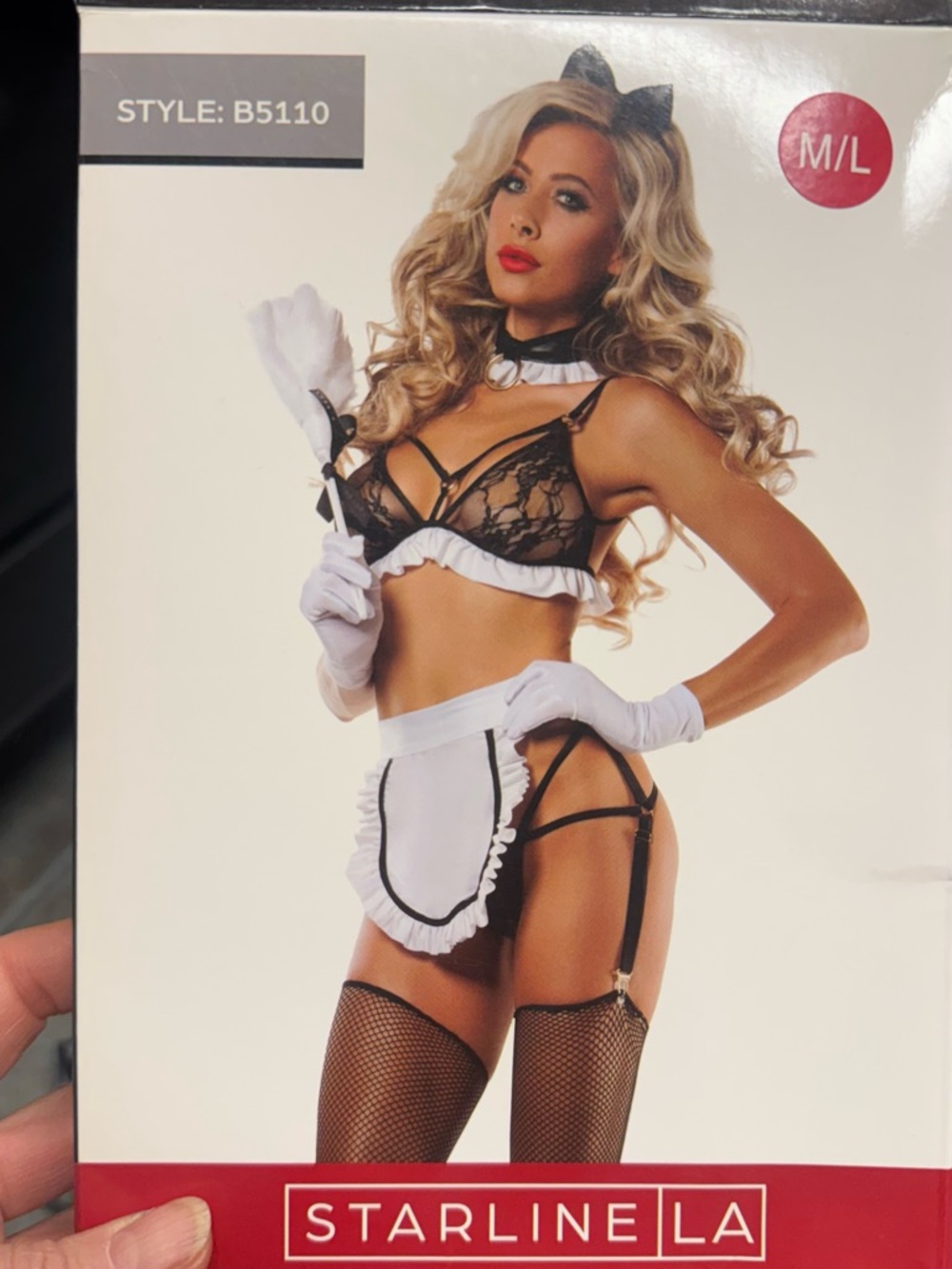 Leg Avenue Black and White Lace Maid Bra Set M/L
